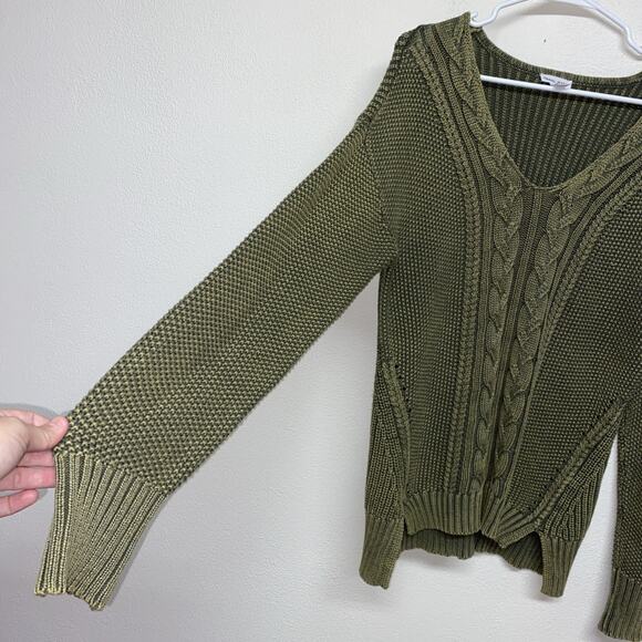 TRIBAL JEANS Women's M Green Cable Knit V Neck Long Sleeve Sweater - Picture 3 of 10